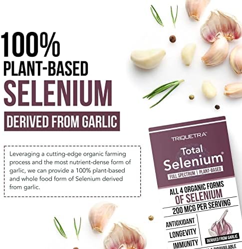 Side view of Triquetra whole food garlic derived selenium capsules bottle displaying dietary certifications