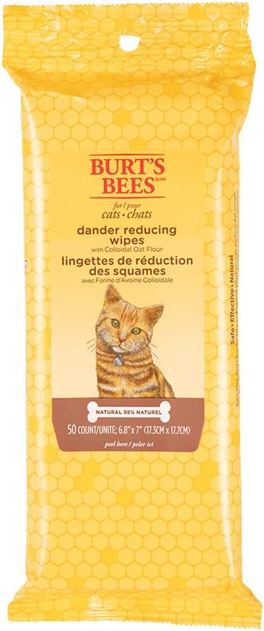 Burt's Bees for Pets Cat Dander Remover Wipes, Colloidal Oat Flour and Aloe to Soothe Dry Skin and Reduce Flaking, Unscented Grooming Cloths for Cats and Kittens, 50 Count - 3 Pack - Image 9
