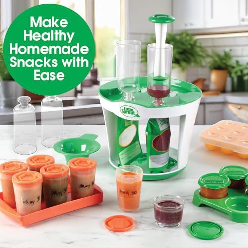 Side angle of the Sprout Cups semi solid food processor showing clear measurement markings on the tubes.