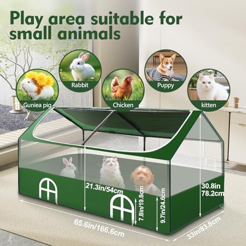 Small Animal Playpen,Rabbit Play Pen, Guinea Pig Cages for Indoor Outdoor,Portable Chicken Coop,Puppy Play Pen with Waterproof Floor for Guinea Pig,Chicken,Hamsters, Hedgehogs,Bunny, Green L - Image 3