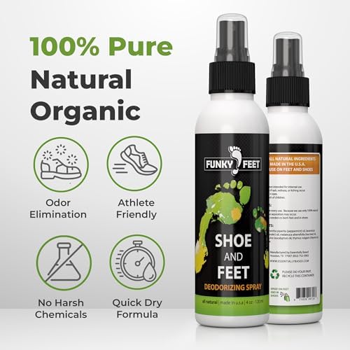 Funky Feet organic foot deodorant for sweaty feet and athletic shoes.
