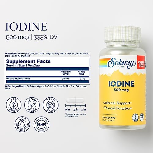 Back of Solaray Iodine bottle with dosage and usage instructions