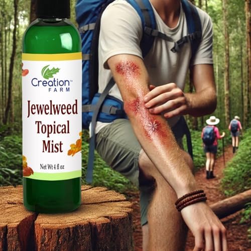 Creation Pharm Jewelweed Herb Spray side label displaying directions for insect bites