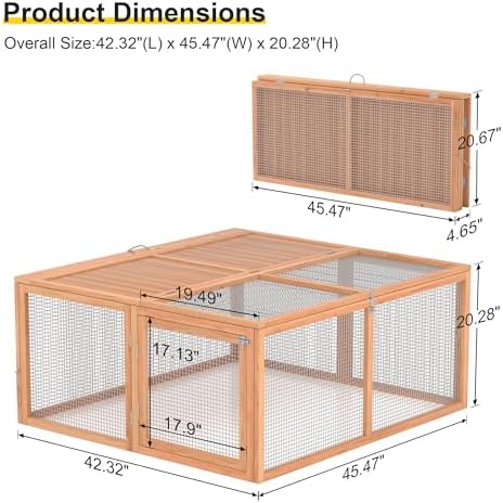 Chicken Coop Run Rabbit Cage No Assembly Portable Chicken Run Bunny House with Top & Side Opening Doors,Outdoor Small Animal Playpen Wooden Chicken Brooder Box Guinea Pig Cage 45"x 42"x 20" - Image 6
