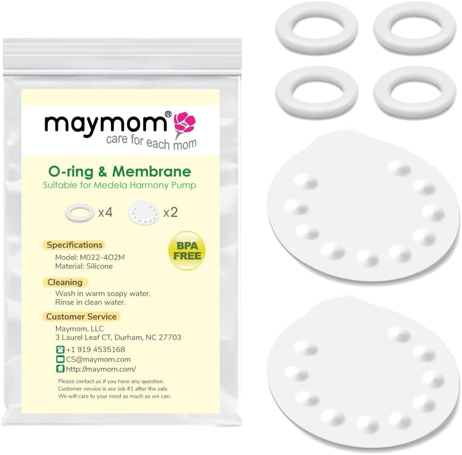 Maymom replacement parts for Medela Harmony manual pump front view pack of four O-rings and two membranes