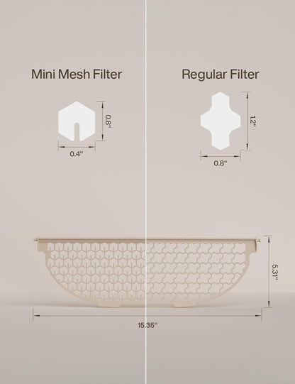 Close up of PetSnowy Mini Mesh Filter hexagonal grid pattern for fine litter.