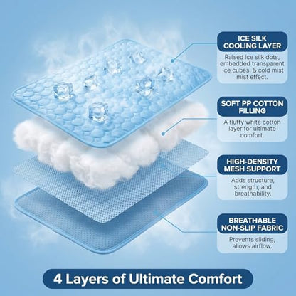PawLab extra large cooling mat placed inside a dog crate for summer comfort