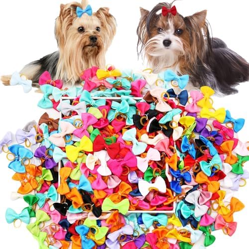 Assorted solid color puppy bows in a variety of styles