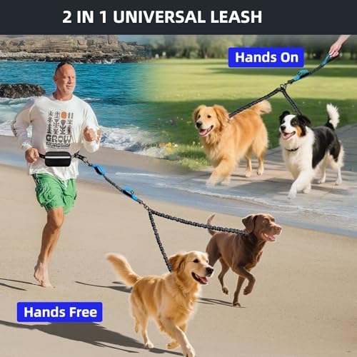 Hands free jogging setup with Uppetly double dog leash waist belt system