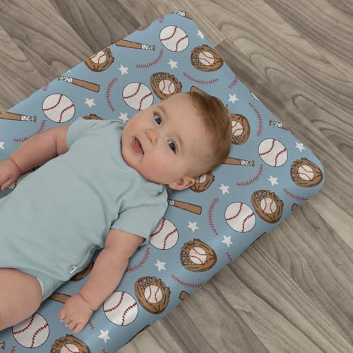 ZoUbqchY blue baseball print changing pad cover packaged