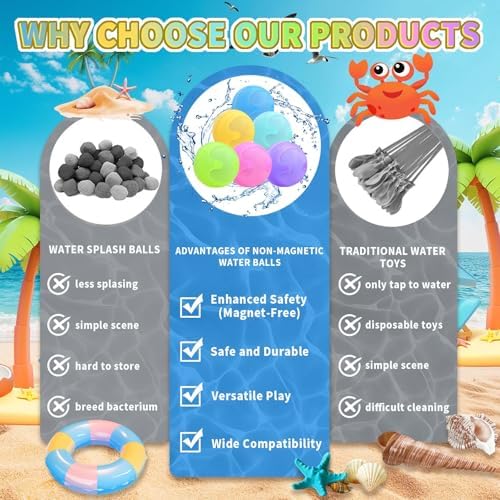 Soft silicone magnet free water balloons floating in a backyard bucket