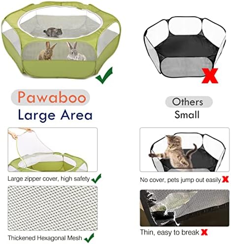 Pawaboo Small Animals Playpen, Waterproof Small Pet Cage Tent with Zippered Cover, Portable Outdoor Yard Fence with 3 Metal Rod for Chick/Kitten/Puppy/Guinea Pig/Rabbits/Hamster/Chinchillas,Green - Image 4