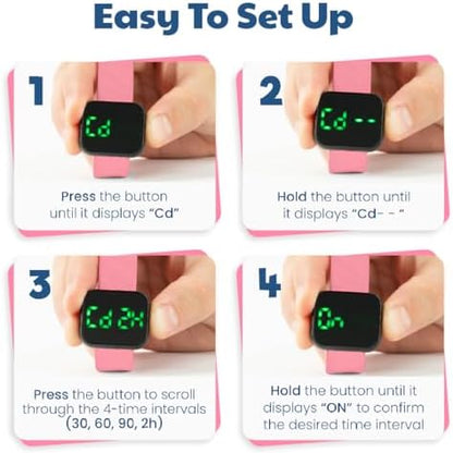 Toddler wearing pink Benny Bradley's potty training device