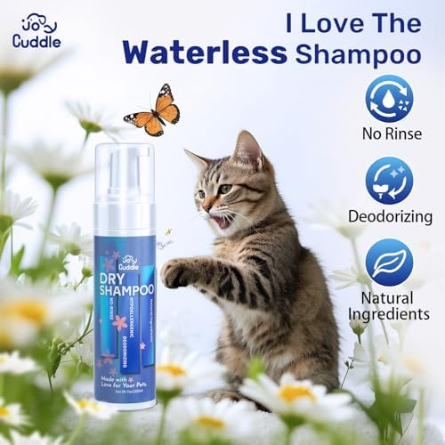 Hypoallergenic dry cat shampoo bottle for sensitive kitten skin care