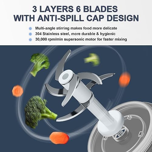 Close-up of the six ultra-sharp 304 stainless steel S-blades inside the Veroline baby food maker cup.