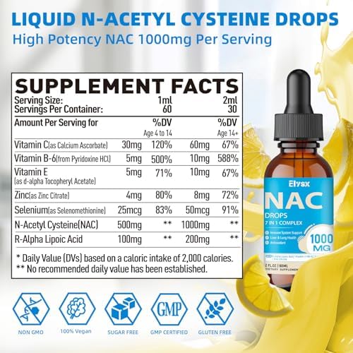 Elysx Liquid NAC Drops ingredient label close up
