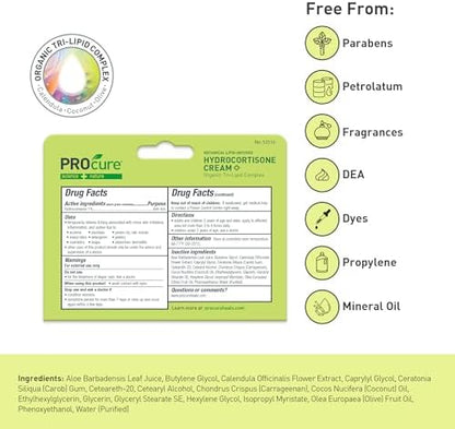 Close up of PROcure hydrocortisone tube showing maximum strength 1 percent label