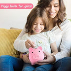 PJDRLLC pink medium money bank top view detailing the wide coin slot for cash and tokens.
