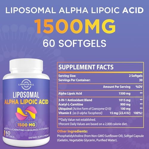 Lipmaxmall Liposomal Alpha Lipoic Acid two pack packaging highlighting the liposomal encapsulation technology benefits