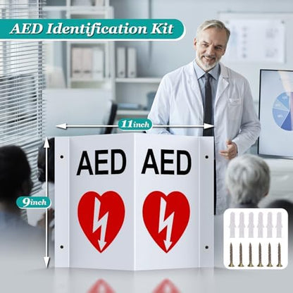 ZIPOWEY 3D projecting AED wall sign showing V-shape for 180-degree visibility.