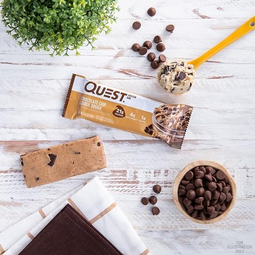 Close up of chocolate chip cookie dough protein bar bite