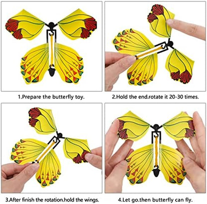 The premium card stock wings and flexible rubber brackets of the flutter flyers spread flat