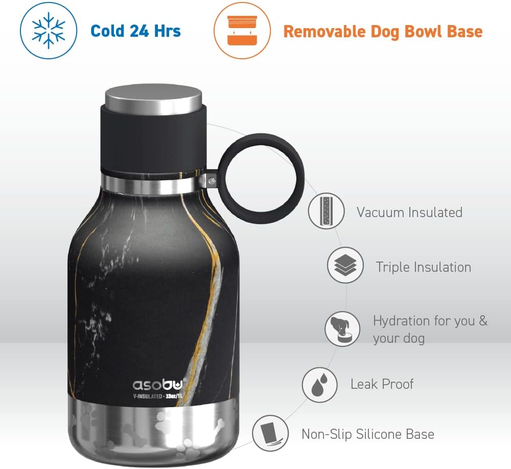Detachable dog food and treat storage bowl on Asobu travel flask