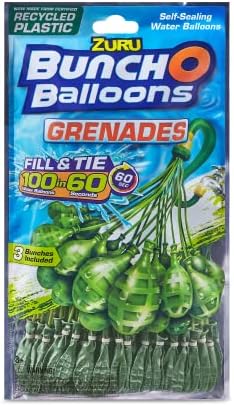 Close up of patented self sealing O ring technology on individual green grenade water balloons