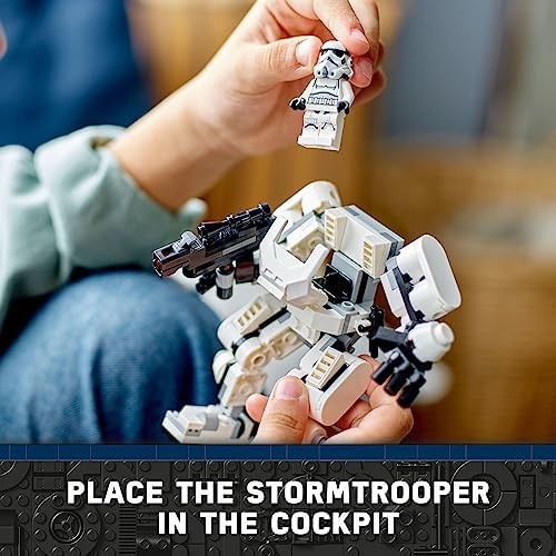 Close-up of the opening cockpit feature with the Imperial Stormtrooper minifigure inside
