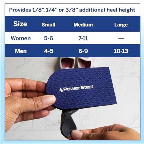 Side view of PowerStep heel lift demonstrating peel-away layers for customizable elevation.