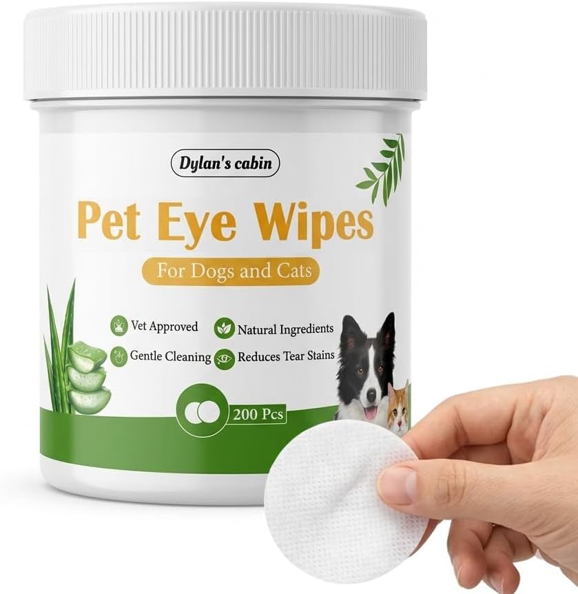 Dylan's Cabin Pet Eye Wipes tub front view showcasing tear stain remover pads.