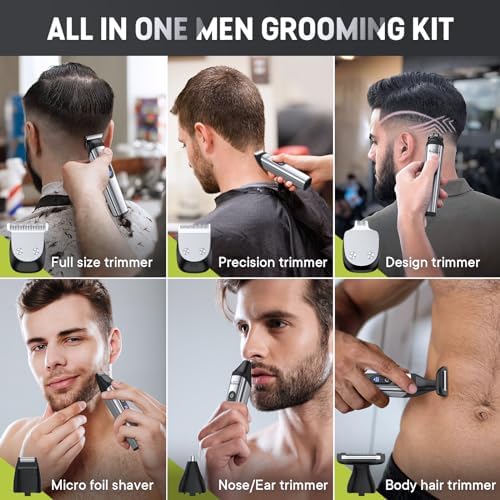 Brightup twenty-two-piece grooming kit layout showcasing interchangeable heads and multiple attachment guards