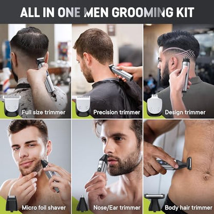 Brightup twenty-two-piece grooming kit layout showcasing interchangeable heads and multiple attachment guards