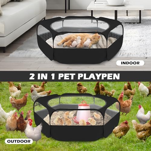 UWE Small Animal Playpen, Chicken Brooder Box with Cover Top, Portable Outdoor Exercise Pet Cage Tent, Waterproof Breathable Pet playpen Indoor for Chick Ktiien Bunny Hamster Guinea Pig, Black - Image 4