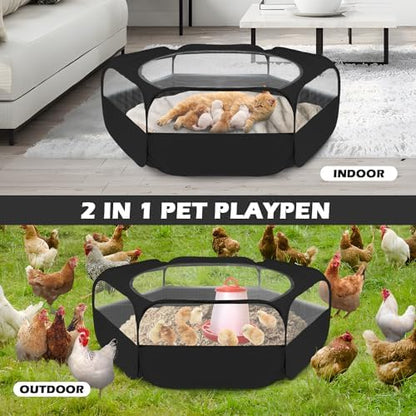UWE Small Animal Playpen, Chicken Brooder Box with Cover Top, Portable Outdoor Exercise Pet Cage Tent, Waterproof Breathable Pet playpen Indoor for Chick Ktiien Bunny Hamster Guinea Pig, Black - Image 4
