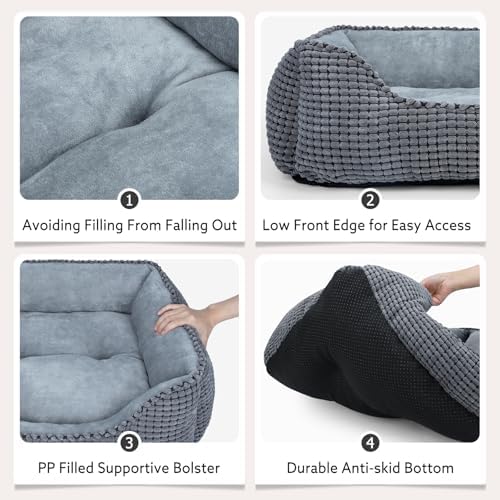 MIXJOY Dog Bed for Large Medium Small Dogs, Rectangle Washable Sleeping Puppy Bed, Soft Calming Cat Beds for Indoor Cats, Orthopedic Pet Sofa Bed, Anti-Slip Bottom with Multiple Size (20'', Grey) - Image 5