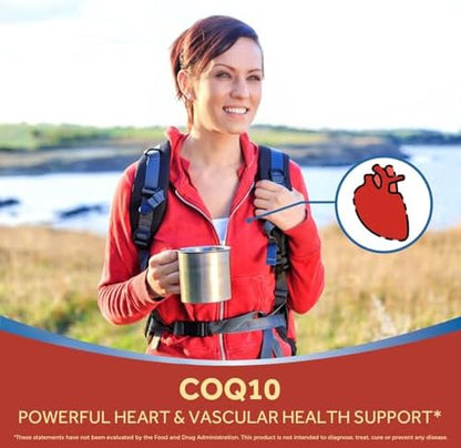 Close up of premium liquid based CoQ10 softgels showcasing the clear oil formulation for superior biological availability.
