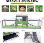 COZIWOW 95inches Extra Large Wood Rabbit Hutch Outdoor Easy to Assemble and Stable Bunny Cage Indoor with Cleaning Tray & Waterproof Roof for Small and Medium Bunny Rabbit ChickGrey with Pattern - Image 4