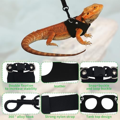 Asofelk black lizard leash set with seventy eight inch durable nylon rope