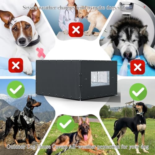 Four side winter dog kennel cover sheltering a large pet enclosure