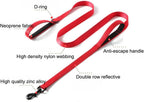 Pink dual handle dog leash showing 360 degree rotating metal clasp