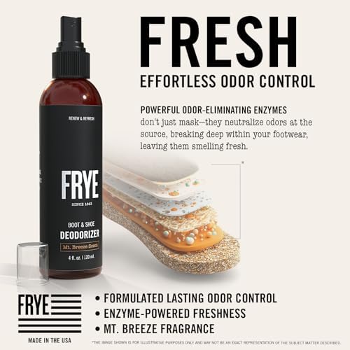Frye footwear odor eliminator spray nozzle close up highlighting the easy application for sneaker care