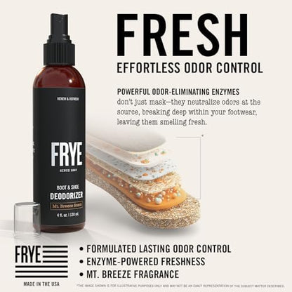Frye footwear odor eliminator spray nozzle close up highlighting the easy application for sneaker care