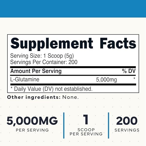 Type Zero L-Glutamine 5000mg supplement facts label