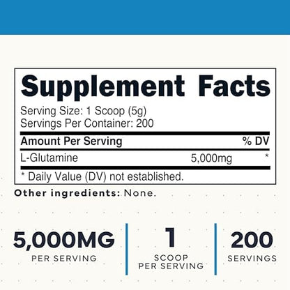 Type Zero L-Glutamine 5000mg supplement facts label