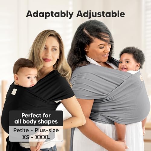 Ergonomic back and shoulder support demonstration of the KeaBabies black baby wrap