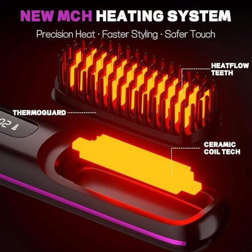 Woman using Numoya Go Brush Pro portable hair straightener