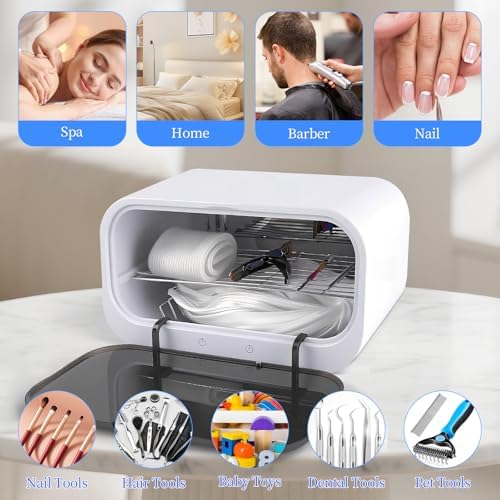 Professional nail tools arranged inside Heemeei sterilizer unit