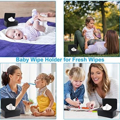 Top down view of black wipes container with dispensing slot