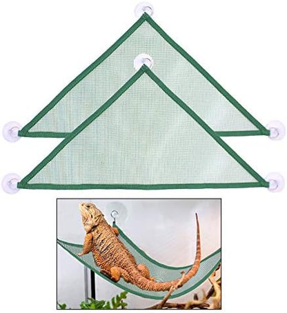 Reptile mesh hammock secured with suction cups on glass